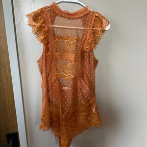 Orange Lace Free People Body Suit